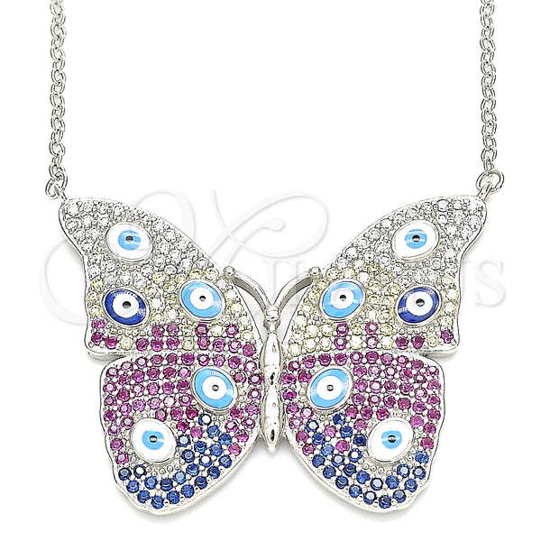 Sterling Silver Necklace — Pendant Necklace Butterfly and Evil Eye Design with — main product view — SKU 130918 | Plata 925 collar — Pendant Necklace Butterfly and Evil Eye diseño with — SKU 130918