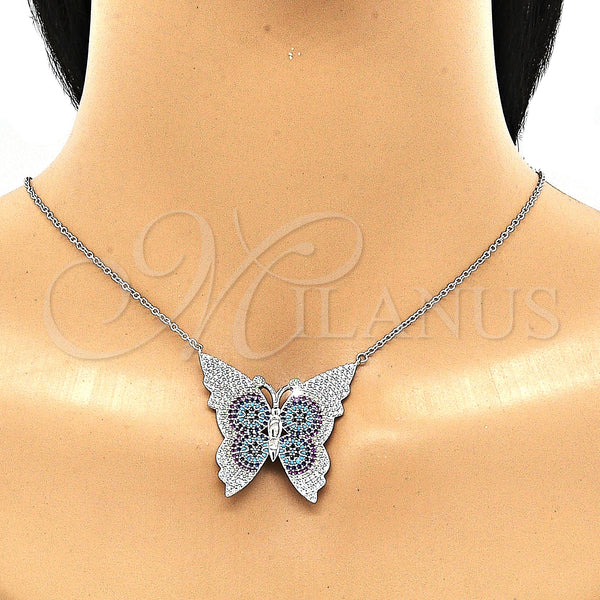 Sterling Silver Necklace — Pendant Necklace Butterfly Design with Multicolor Micro Pave — alternate product view — SKU 130919 | Plata 925 collar — Pendant Necklace Butterfly diseño with Multicolor Micro Pave — SKU 130919