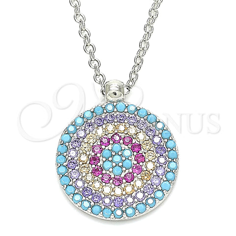 Sterling Silver Pendant Necklace, with Multicolor Cubic Zirconia, Polished, Rhodium Finish, 04.336.0217.16 (02 MM Thickness, 16 Inches Length)