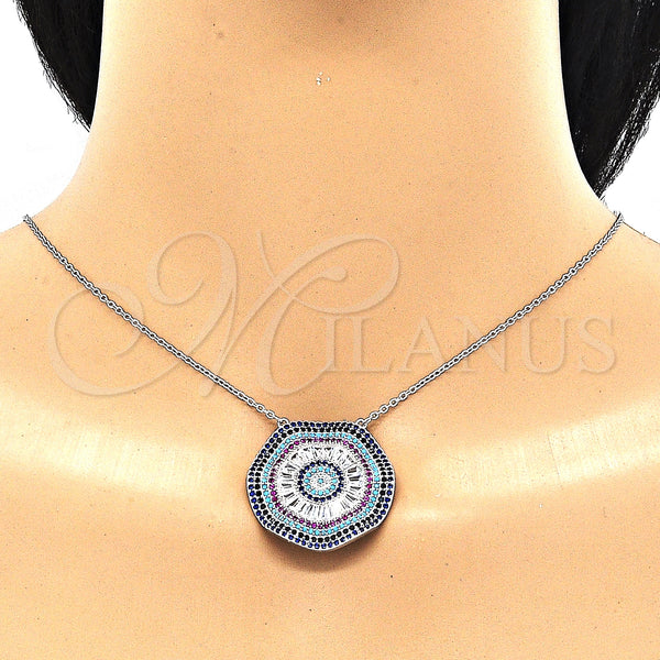 Sterling Silver Necklace — Pendant Necklace with White Cubic Zirconia and Multicolor — alternate product view — SKU 130922 | Plata 925 collar — Pendant Necklace with blanco Cubic Zirconia and Multicolor — SKU 130922