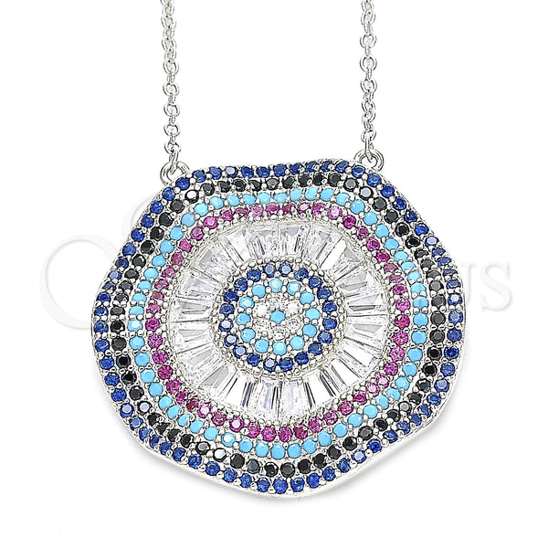 Sterling Silver Necklace — Pendant Necklace with White Cubic Zirconia and Multicolor — main product view — SKU 130922 | Plata 925 collar — Pendant Necklace with blanco Cubic Zirconia and Multicolor — SKU 130922