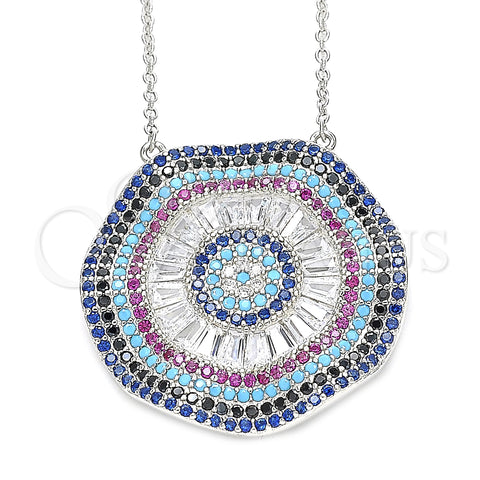 Sterling Silver Pendant Necklace, with White Cubic Zirconia and Multicolor Micro Pave, Polished, Rhodium Finish, 04.336.0218.16 (01 MM Thickness, 16 Inches Length)