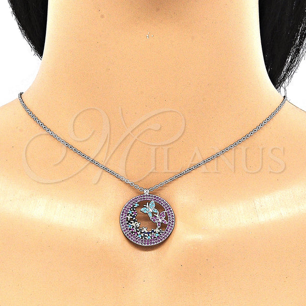 Sterling Silver Necklace — Pendant Necklace Butterfly Design with Multicolor Cubic Zirconia — alternate product view — SKU 130923 | Plata 925 collar — Pendant Necklace Butterfly diseño with Multicolor Cubic Zirconia — SKU 130923