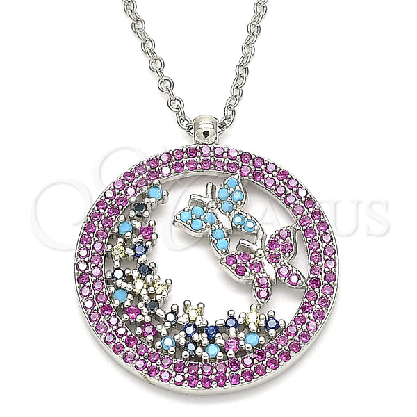 Sterling Silver Necklace — Pendant Necklace Butterfly Design with Multicolor Cubic Zirconia — main product view — SKU 130923 | Plata 925 collar — Pendant Necklace Butterfly diseño with Multicolor Cubic Zirconia — SKU 130923