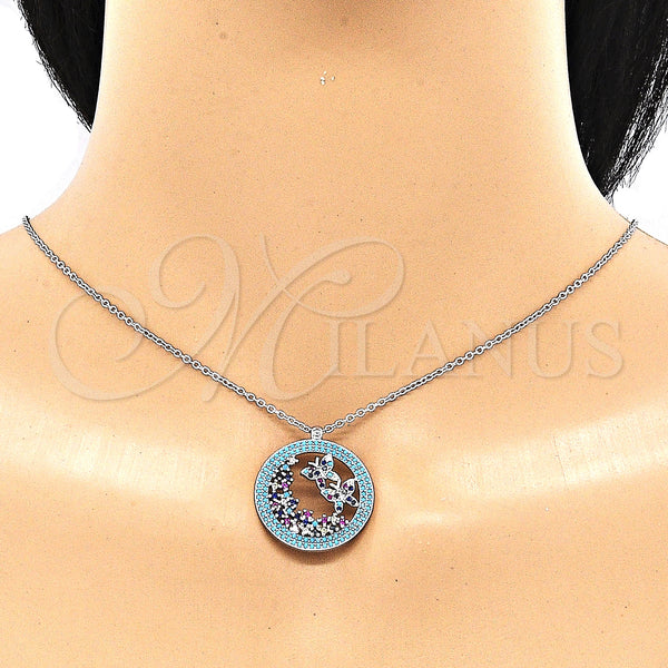 Sterling Silver Necklace — Pendant Necklace Butterfly Design with Aqua Blue Cubic — alternate product view — SKU 130924 | Plata 925 collar — Pendant Necklace Butterfly diseño with Aqua Blue Cubic — SKU 130924