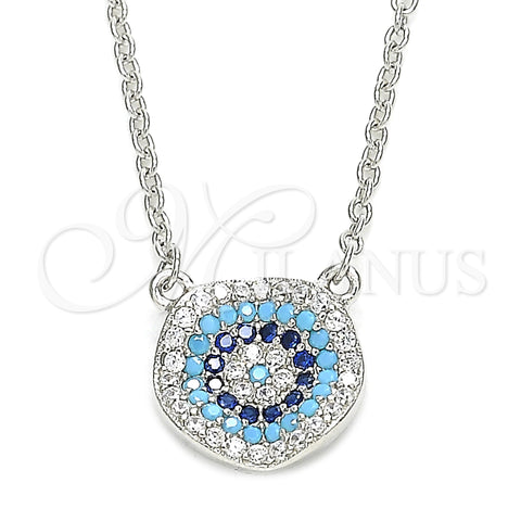 Sterling Silver Pendant Necklace, with Multicolor Micro Pave, Polished, Rhodium Finish, 04.336.0221.16 (01 MM Thickness, 16 Inches Length)