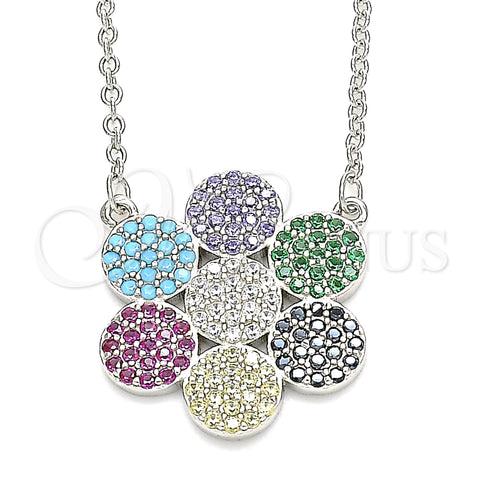 Sterling Silver Pendant Necklace, with Multicolor Cubic Zirconia, Polished, Rhodium Finish, 04.336.0223.16 (02 MM Thickness, 16 Inches Length)
