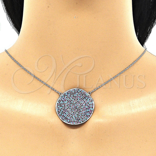 Sterling Silver Necklace — Pendant Necklace with Multicolor Micro Pave Polished 04. — alternate product view — SKU 130929 | Plata 925 collar — Pendant Necklace with Multicolor Micro Pave pulido 04. — SKU 130929