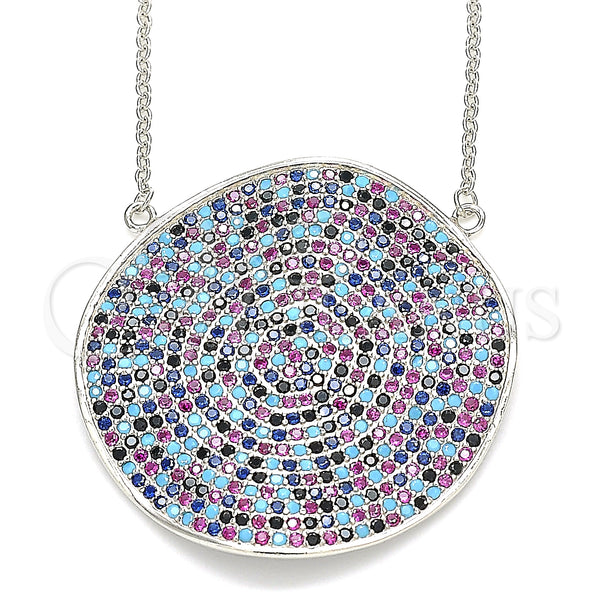 Sterling Silver Necklace — Pendant Necklace with Multicolor Micro Pave Polished 04. — main product view — SKU 130929 | Plata 925 collar — Pendant Necklace with Multicolor Micro Pave pulido 04. — SKU 130929