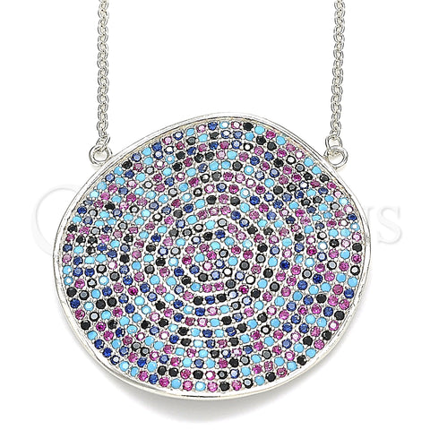 Sterling Silver Pendant Necklace, with Multicolor Micro Pave, Polished, Rhodium Finish, 04.336.0224.16 (01 MM Thickness, 16 Inches Length)