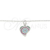 Sterling Silver Pendant Necklace, Heart Design, with Multicolor Cubic Zirconia, Polished, Rhodium Finish, 04.336.0225.16