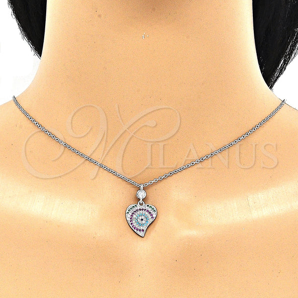 Sterling Silver Necklace — Pendant Necklace Heart Design with Multicolor Cubic Zirconia — alternate product view — SKU 130930 | Plata 925 collar — Pendant Necklace corazón diseño with Multicolor Cubic Zirconia — SKU 130930