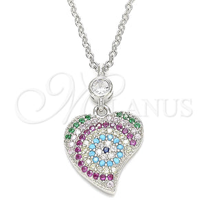 Sterling Silver Necklace — Pendant Necklace Heart Design with Multicolor Cubic Zirconia — main product view — SKU 130930 | Plata 925 collar — Pendant Necklace corazón diseño with Multicolor Cubic Zirconia — SKU 130930