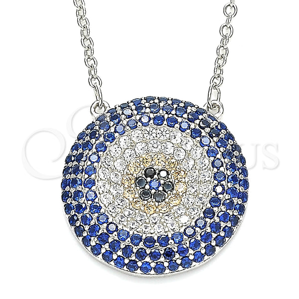 Sterling Silver Necklace — Pendant Necklace with Multicolor Micro Pave Polished 04. — main product view — SKU 130931 | Plata 925 collar — Pendant Necklace with Multicolor Micro Pave pulido 04. — SKU 130931