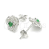 Sterling Silver Stud Earring, Flower Design, with Green and White Cubic Zirconia, Polished, Rhodium Finish, 02.371.0003.1