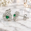 Sterling Silver Stud Earring, Flower Design, with Green and White Cubic Zirconia, Polished, Rhodium Finish, 02.371.0003.1