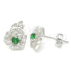 Sterling Silver Stud Earring, Flower Design, with Green and White Cubic Zirconia, Polished, Rhodium Finish, 02.371.0003.1