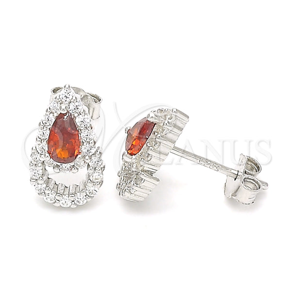 Sterling Silver Stud Earring, Teardrop Design, with Garnet and White Cubic Zirconia, Polished, Rhodium Finish, 02.371.0005.3