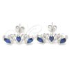 Sterling Silver Stud Earring, with Sapphire Blue Cubic Zirconia, Polished, Rhodium Finish, 02.371.0007