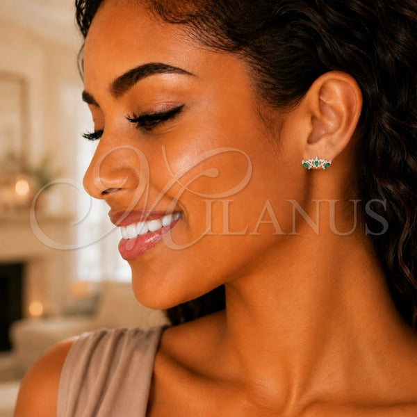 Sterling Silver Stud Earring, with Green Cubic Zirconia, Polished, Rhodium Finish, 02.371.0007.1