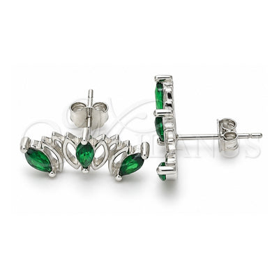 Sterling Silver Stud Earring, with Green Cubic Zirconia, Polished, Rhodium Finish, 02.371.0007.1