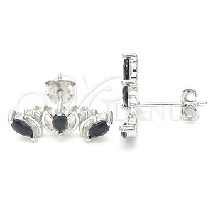 Sterling Silver Stud Earring, with Black Cubic Zirconia, Polished, Rhodium Finish, 02.371.0007.2