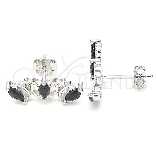 Sterling Silver Stud Earring, with Black Cubic Zirconia, Polished, Rhodium Finish, 02.371.0007.2