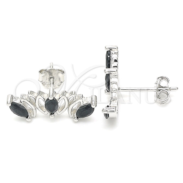 Sterling Silver Stud Earring, with Black Cubic Zirconia, Polished, Rhodium Finish, 02.371.0007.2