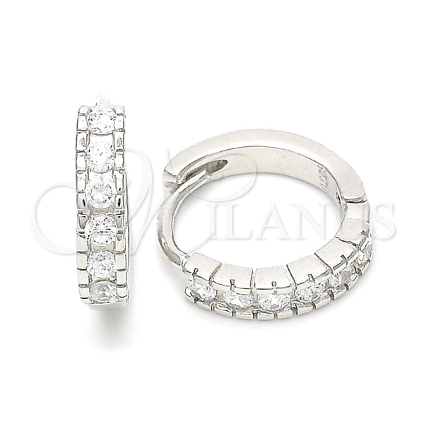Sterling Silver Hoop Earrings — Huggie Hoop with White Cubic Zirconia Polished 02. — main product view — SKU 130975 | Plata 925 aretes de aro — Huggie Hoop with blanco Cubic Zirconia pulido 02. — SKU 130975