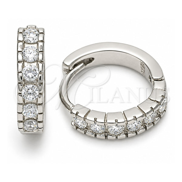 Sterling Silver Huggie Hoop, with White Cubic Zirconia, Polished, Rhodium Finish, 02.332.0063.15