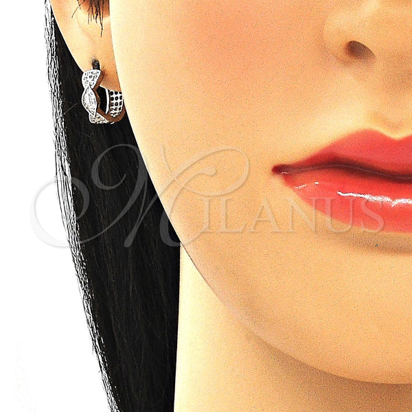 Sterling Silver Hoop Earrings — Huggie Hoop with White Micro Pave Polished 02. — alternate product view — SKU 130979 | Plata 925 aretes de aro — Huggie Hoop with blanco Micro Pave pulido 02. — SKU 130979