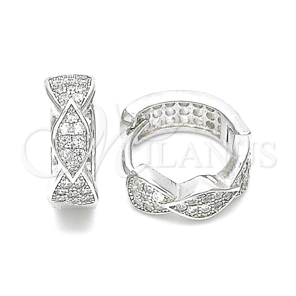 Sterling Silver Hoop Earrings — Huggie Hoop with White Micro Pave Polished 02. — main product view — SKU 130979 | Plata 925 aretes de aro — Huggie Hoop with blanco Micro Pave pulido 02. — SKU 130979
