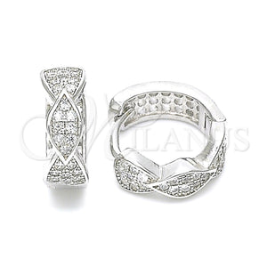 Sterling Silver Hoop Earrings — Huggie Hoop with White Micro Pave Polished 02. — main product view — SKU 130979 | Plata 925 aretes de aro — Huggie Hoop with blanco Micro Pave pulido 02. — SKU 130979