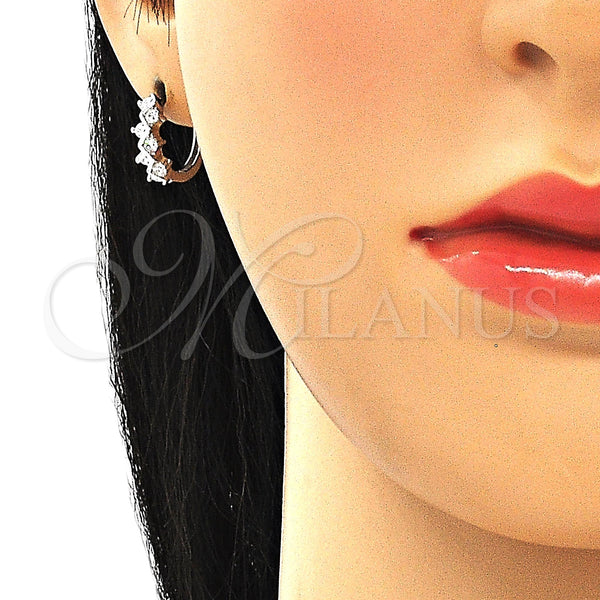 Sterling Silver Hoop Earrings — Huggie Hoop with White Cubic Zirconia Polished 02. — alternate product view — SKU 130983 | Plata 925 aretes de aro — Huggie Hoop with blanco Cubic Zirconia pulido 02. — SKU 130983