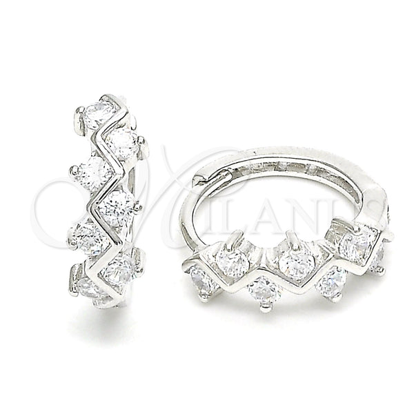 Sterling Silver Hoop Earrings — Huggie Hoop with White Cubic Zirconia Polished 02. — main product view — SKU 130983 | Plata 925 aretes de aro — Huggie Hoop with blanco Cubic Zirconia pulido 02. — SKU 130983