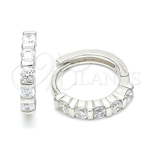 Sterling Silver Huggie Hoop, with White Cubic Zirconia, Polished, Rhodium Finish, 02.332.0068.15