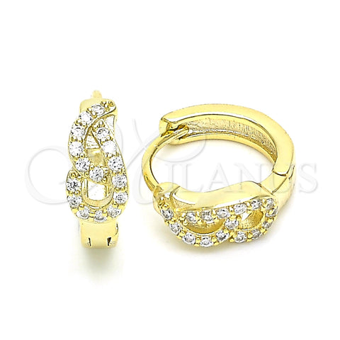 Sterling Silver Huggie Hoop, with White Cubic Zirconia, Polished, Golden Finish, 02.332.0072.1.12