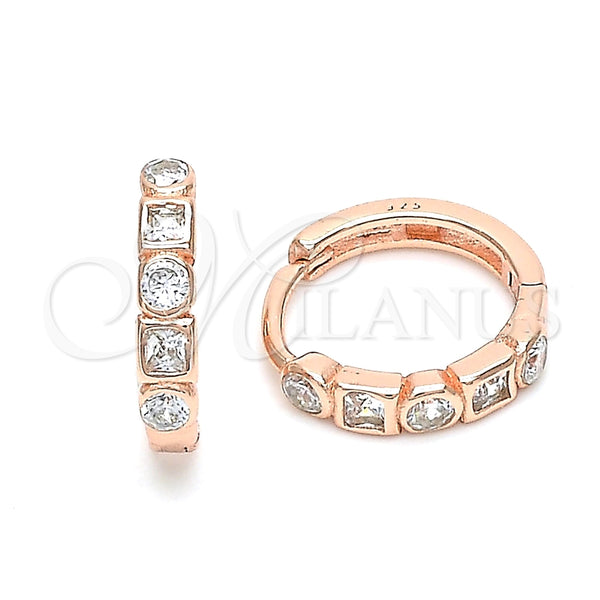 Sterling Silver Hoop Earrings — Huggie Hoop with White Cubic Zirconia Polished Rose — main product view — SKU 131002 | Plata 925 aretes de aro — Huggie Hoop with blanco Cubic Zirconia pulido Rose — SKU 131002