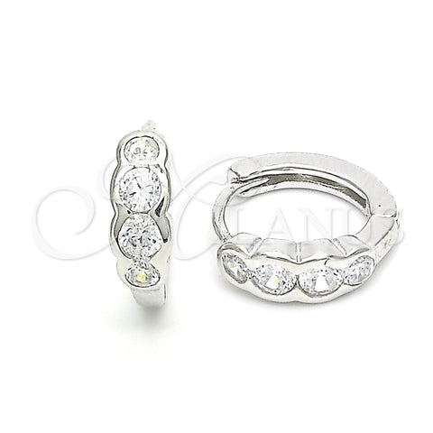 Sterling Silver Huggie Hoop, with White Cubic Zirconia, Polished, Rhodium Finish, 02.332.0077.13