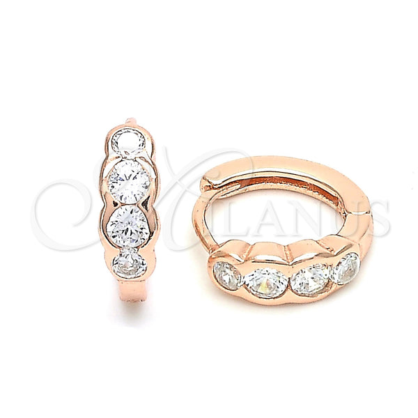 Sterling Silver Hoop Earrings — Huggie Hoop with White Cubic Zirconia Polished Rose — main product view — SKU 131008 | Plata 925 aretes de aro — Huggie Hoop with blanco Cubic Zirconia pulido Rose — SKU 131008