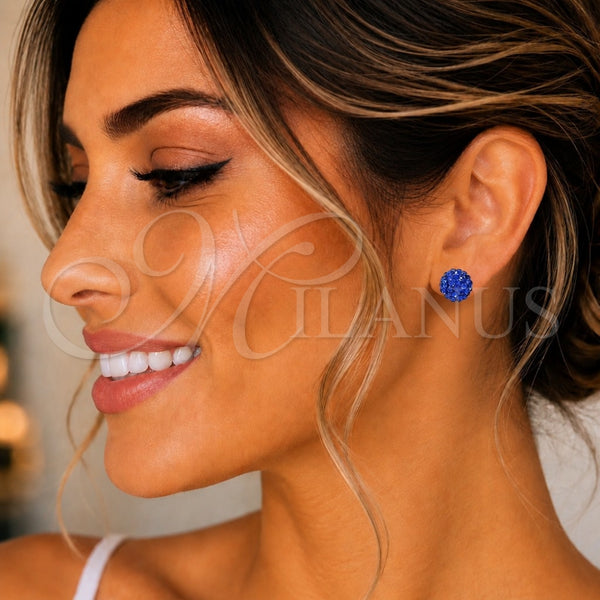 Sterling Silver Stud Earring, with Sapphire Blue Crystal, Polished, Rhodium Finish, 02.332.0042.12