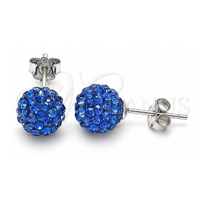 Sterling Silver Stud Earring, with Sapphire Blue Crystal, Polished, Rhodium Finish, 02.332.0042.12