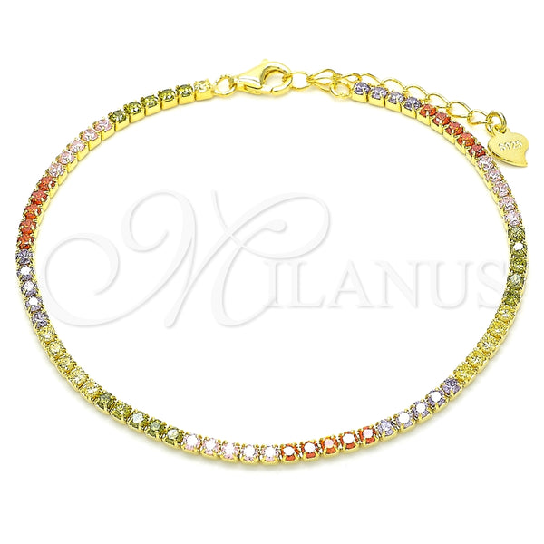 Sterling Silver Tennis Bracelet, with Multicolor Cubic Zirconia, Polished, Golden Finish, 03.332.0002.1.07