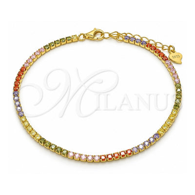 Sterling Silver Tennis Bracelet, with Multicolor Cubic Zirconia, Polished, Golden Finish, 03.332.0002.1.07 (02 MM Thickness, 7 Inches Length)