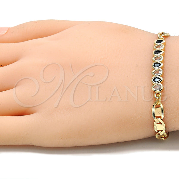 Gold Filled Bracelet — Fancy Bracelet Teardrop Design with Black and White — alternate product view — SKU 131038 | Oro Laminado brazalete — elegante Bracelet Teardrop diseño with negro and blanco — SKU 131038