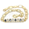 Oro Laminado Fancy Bracelet, Gold Filled Style Teardrop Design, with Black and White Cubic Zirconia, Polished, Golden Finish, 03.63.2151.07 (06 MM Thickness, 7 Inches Length)