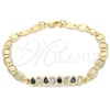Oro Laminado Fancy Bracelet, Gold Filled Style Teardrop Design, with Black and White Cubic Zirconia, Polished, Golden Finish, 03.63.2151.07 (06 MM Thickness, 7 Inches Length)