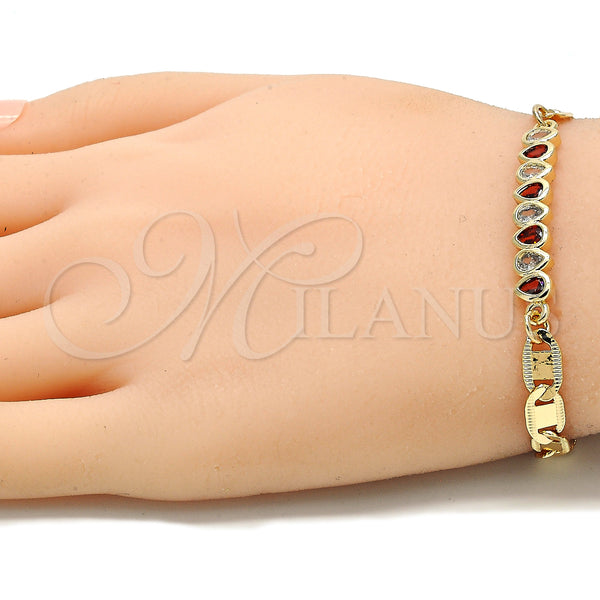 Gold Filled Bracelet — Fancy Bracelet Teardrop Design with Garnet and White — alternate product view — SKU 131039 | Oro Laminado brazalete — elegante Bracelet Teardrop diseño with Garnet and blanco — SKU 131039