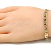 Oro Laminado Fancy Bracelet, Gold Filled Style Teardrop Design, with Garnet and White Cubic Zirconia, Polished, Golden Finish, 03.63.2151.1.07 (06 MM Thickness, 7 Inches Length)