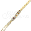 Oro Laminado Fancy Bracelet, Gold Filled Style Teardrop Design, with Garnet and White Cubic Zirconia, Polished, Golden Finish, 03.63.2151.1.07 (06 MM Thickness, 7 Inches Length)